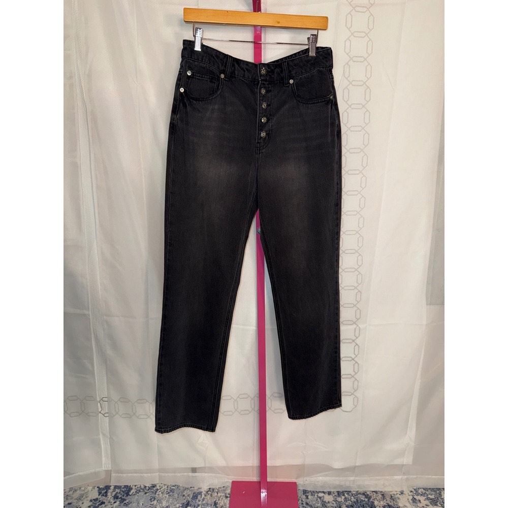 H&M Straight High Waist Black Wash Button Fly Jeans Women's Size US 10